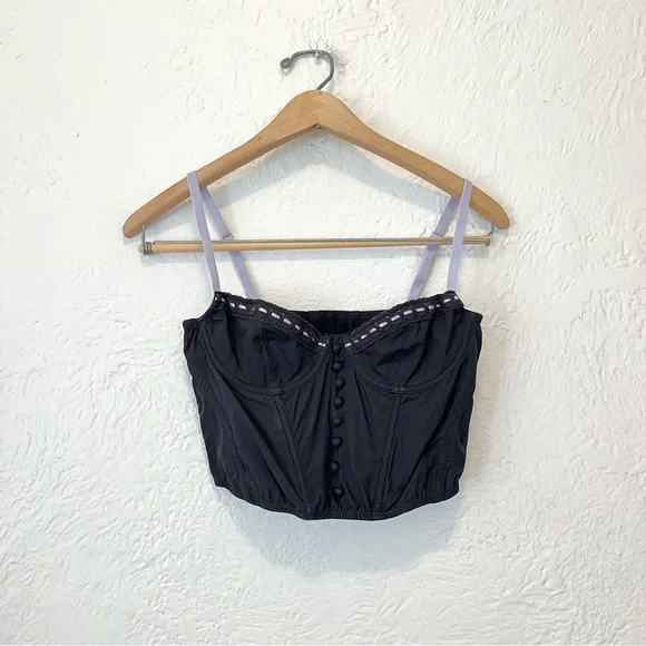 Urban Outfitters Ribbon Corset Top Black Purple Cropped Small S Fairy - Picture 5 of 9